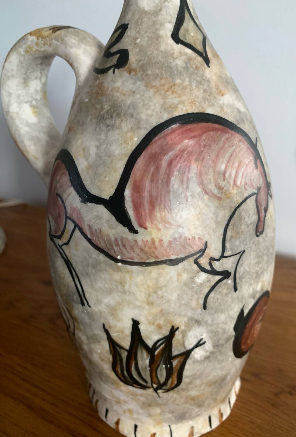 Antique stoneware pitcher – animal rock decoration – around 1900 – Puis style