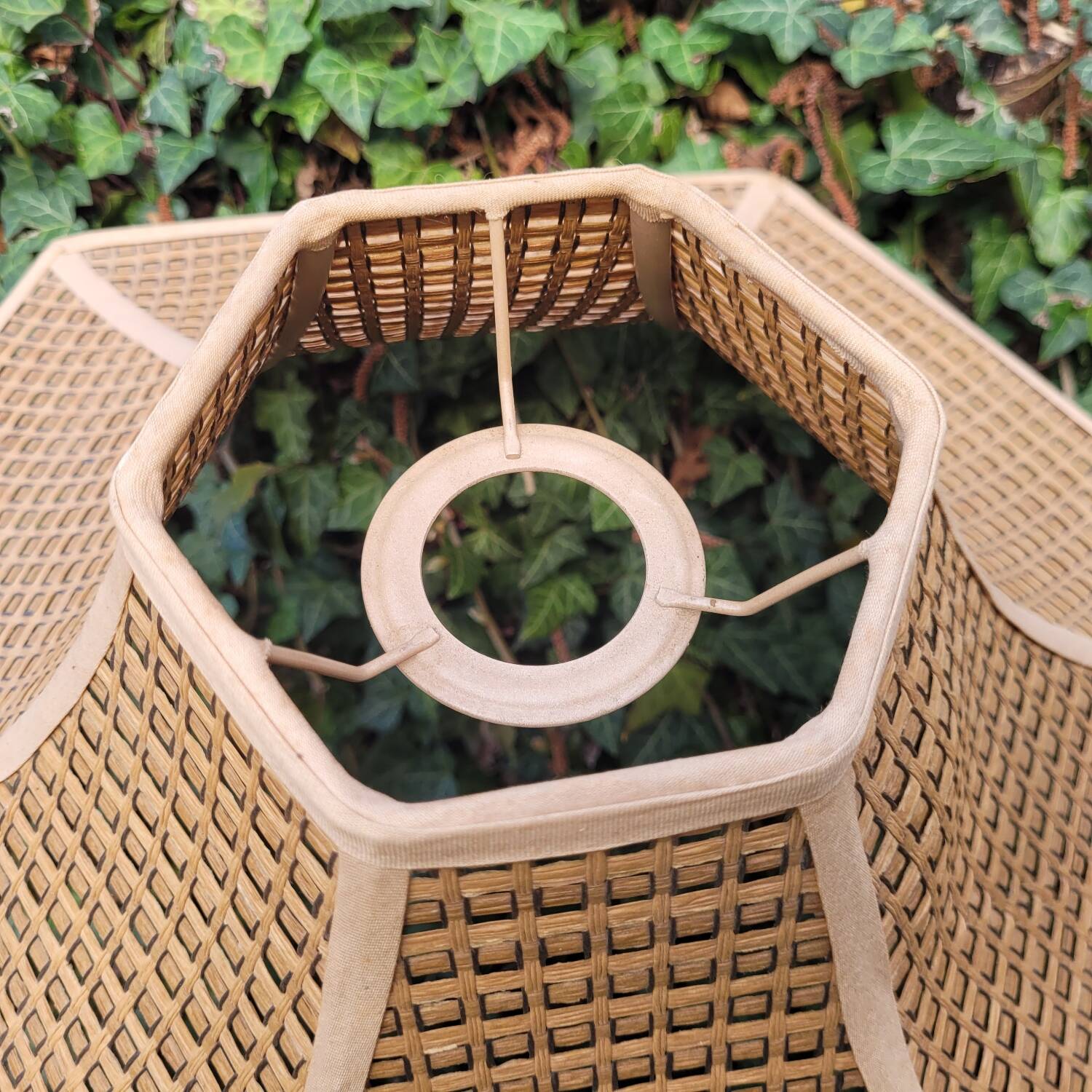 Large Hexagonal Boho Chic Faux Cane Lampshade 1970