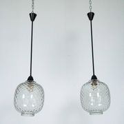 Pair of Mid-Century pendant lamps in smoked Murano glass, Italy, 1950s