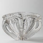 Transparent Murano Glass Bowl, Large Tri-lobed Triangle, Clear Glass with Bubbles, 1970s Italian Mid-Century Design