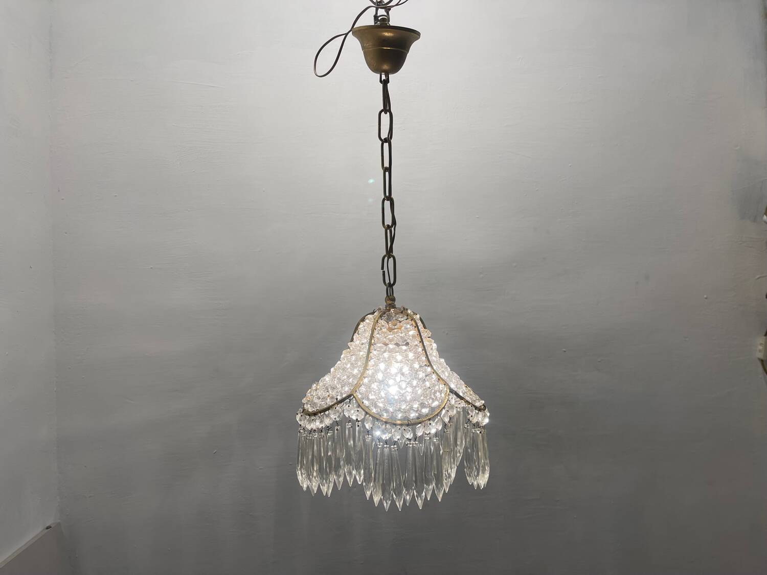 Small Crystal Brass Light Pendant 1960’s