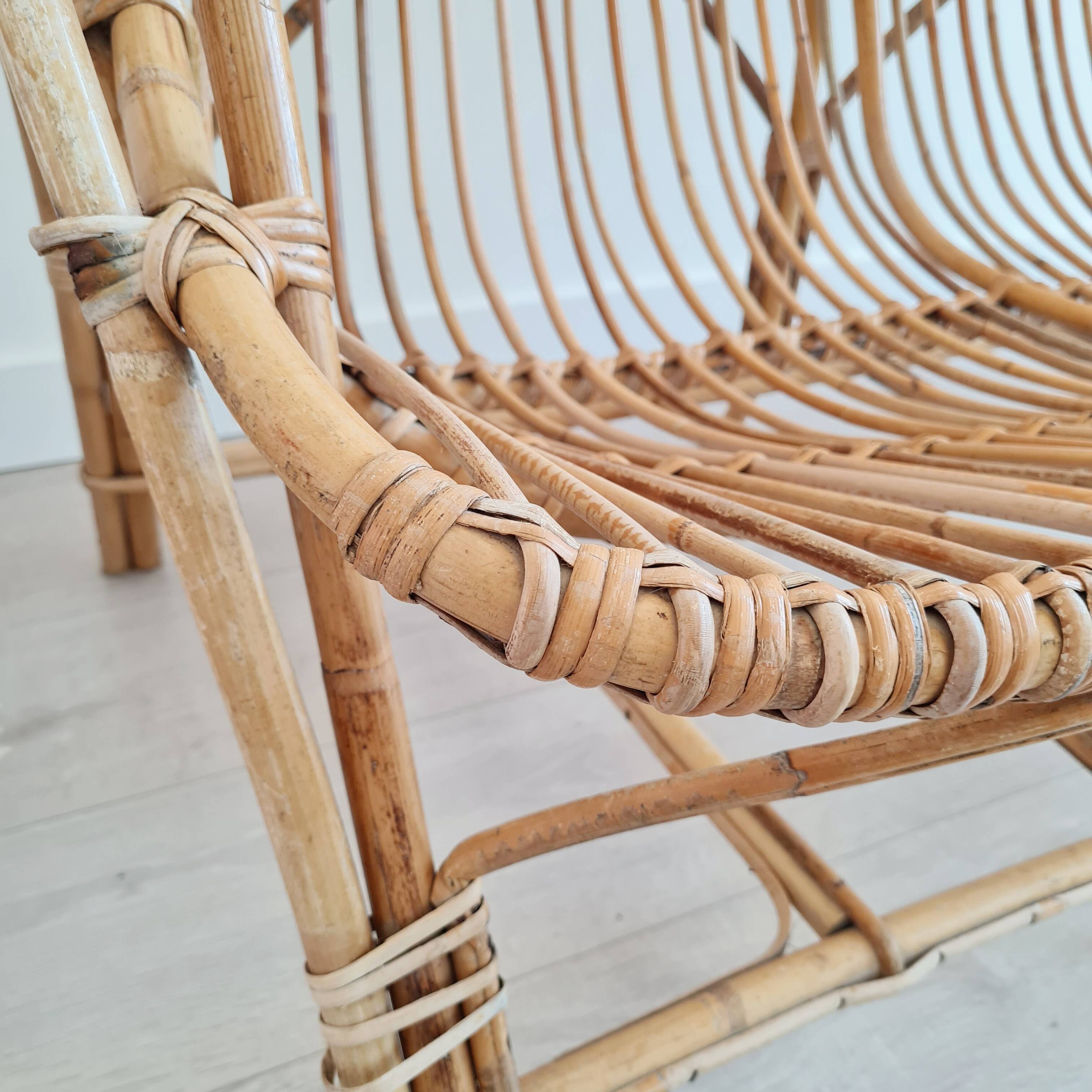 Antique rattan bench