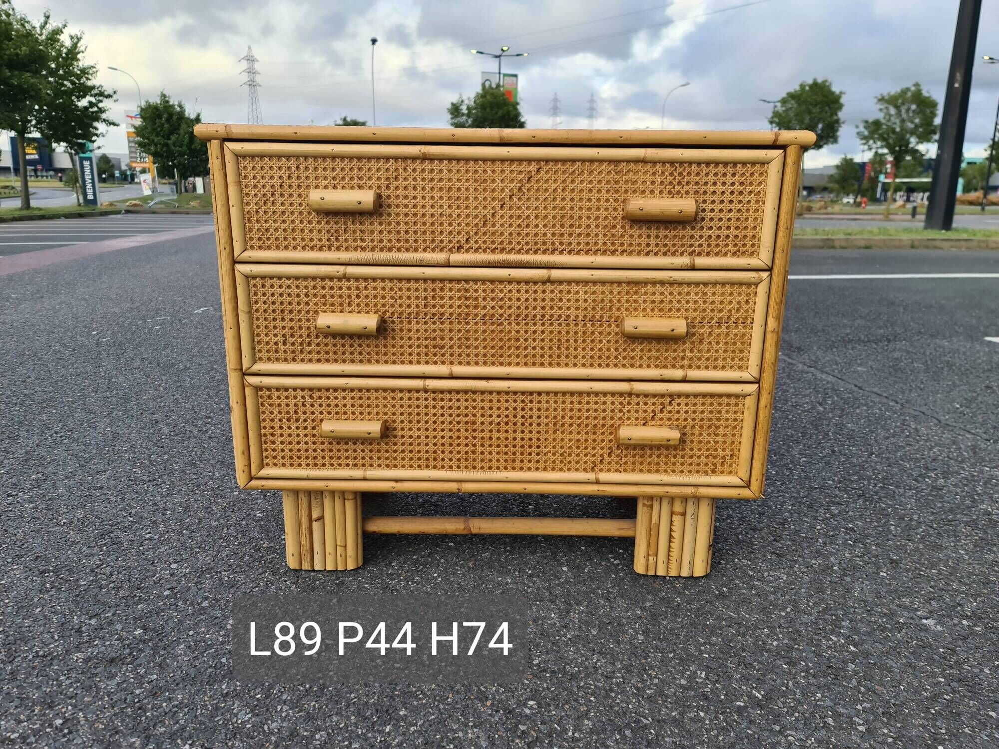 Commode vintage rotin bambou style art déco