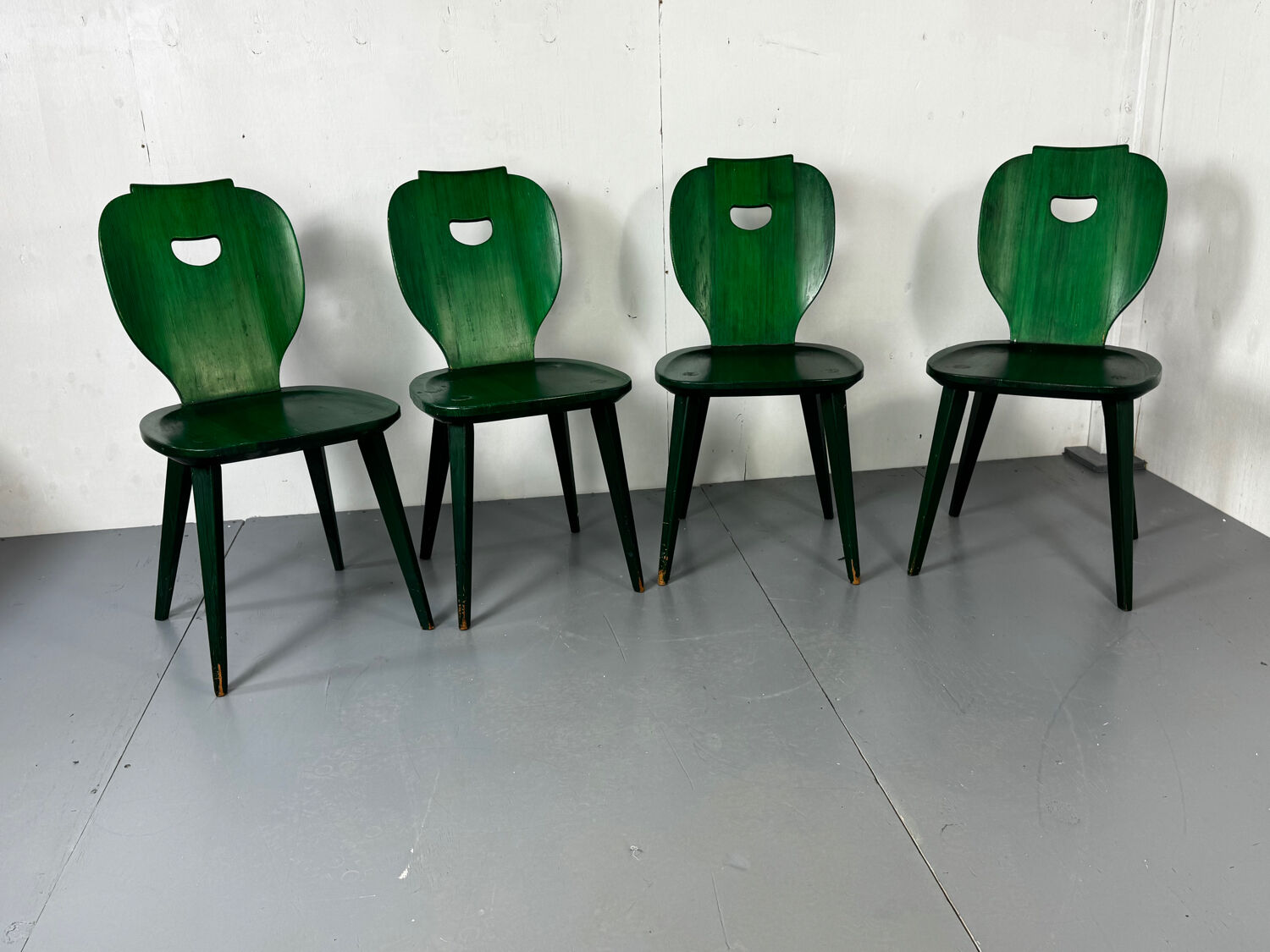 Set of 4 Swedish green pine designer chairs from Svensk Fur, 1950s of