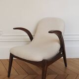 Two armchairs in wood and bouclé fabric by jan vanek, 1960s