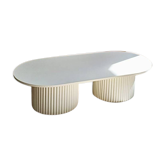 oblong coffee table on 2 fluted bases in light beige