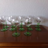 12 glasses liquor in crystal foot green grape pattern