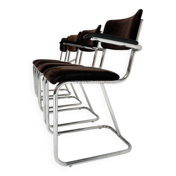 Chaises de salle à manger en métal de style Gispen (4), années 1970
