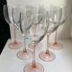 Set of 6 large pink-stemmed wine glasses Made in France 1970s