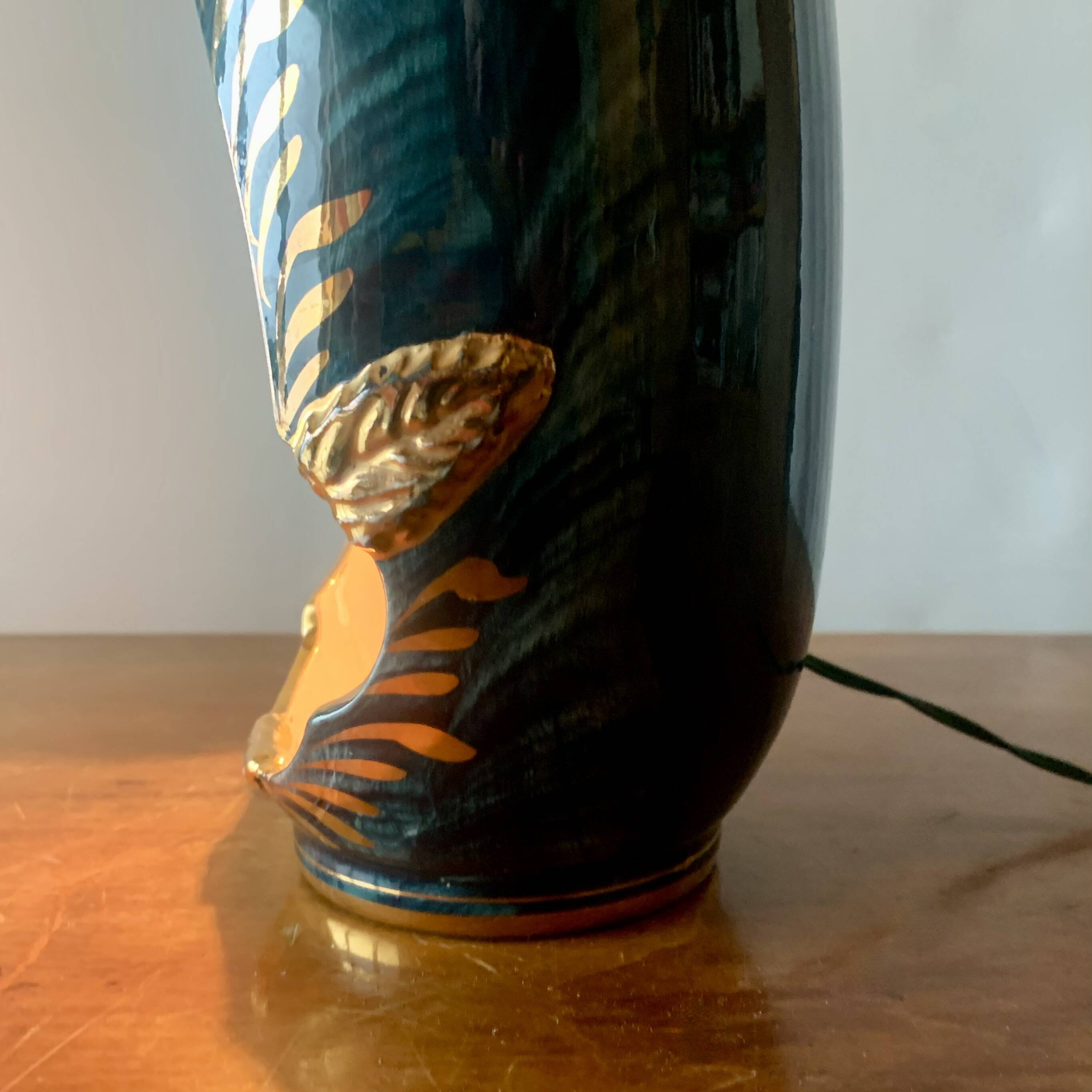 Old glazed ceramic bedside lamp - Bequet - Made in Belgium