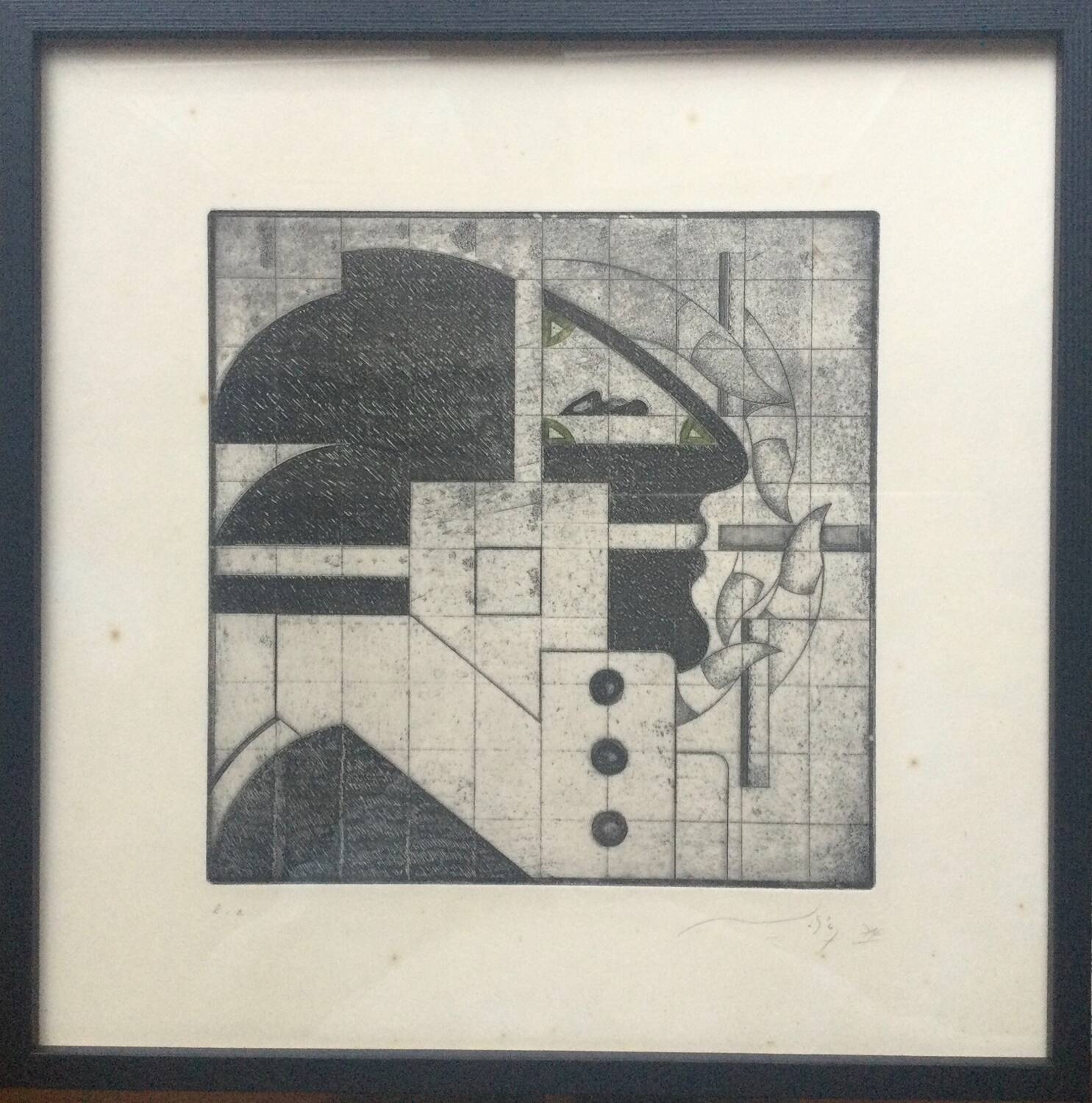 Adam lude döring (1918-1985). the smoker, 1974. etching and watercolour.