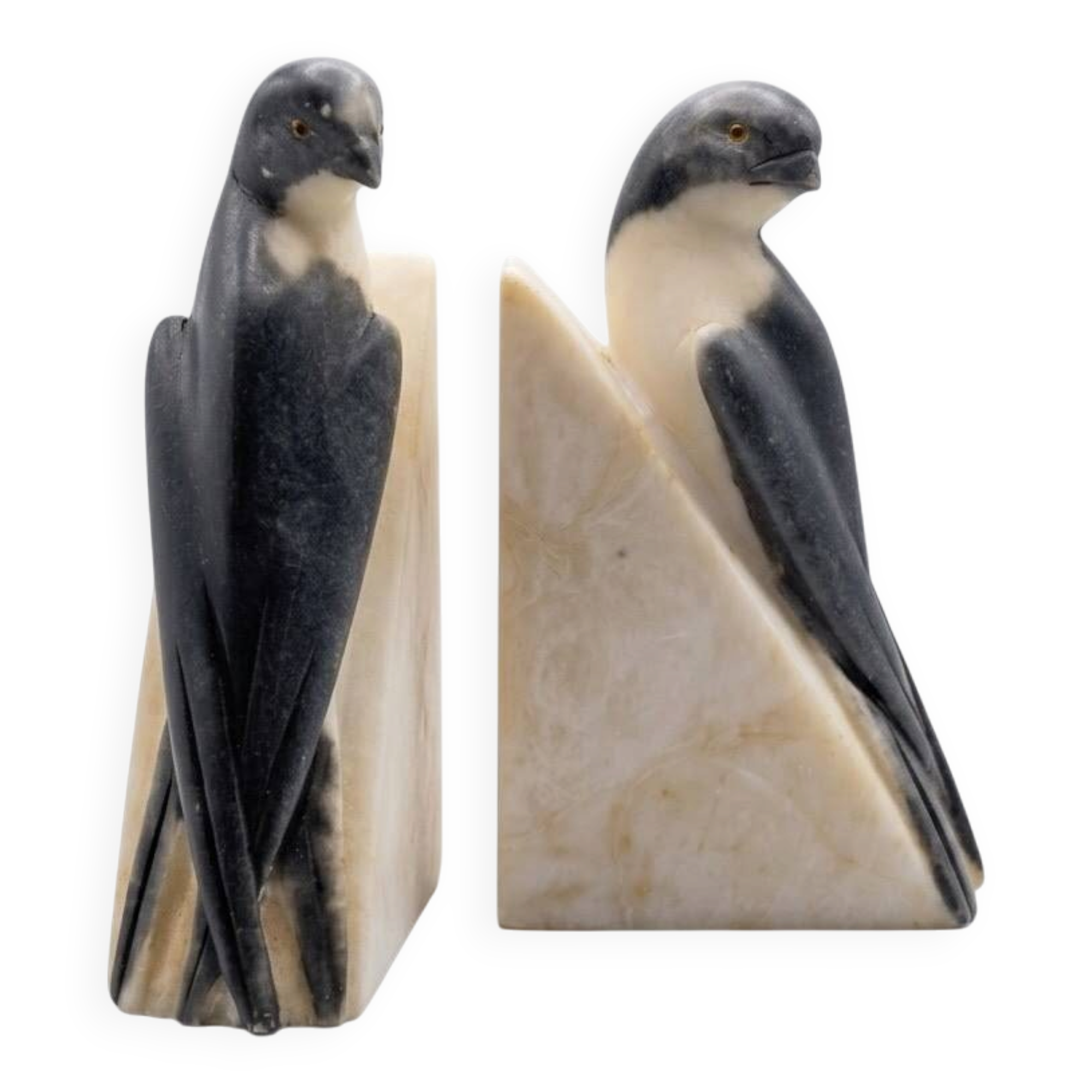 Bookends BIRDS Art Deco Alabaster Marble Vintage Italian Sculpture