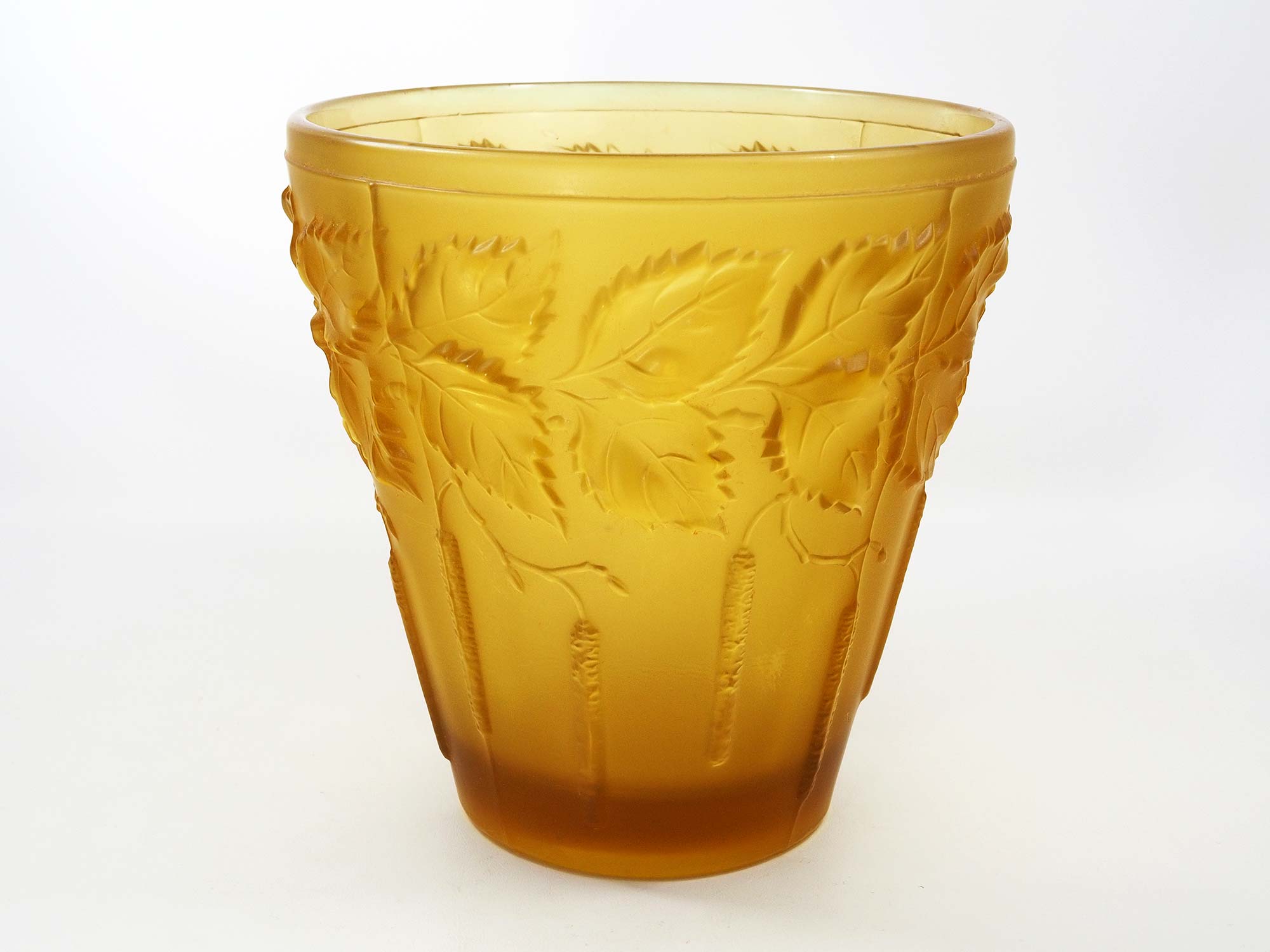 Art nouveau planter in amber glass by josef inwald barolac, 1930s