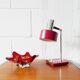 Mid century desk lamp burgundy with chrome and wood, red table lamp 1960s