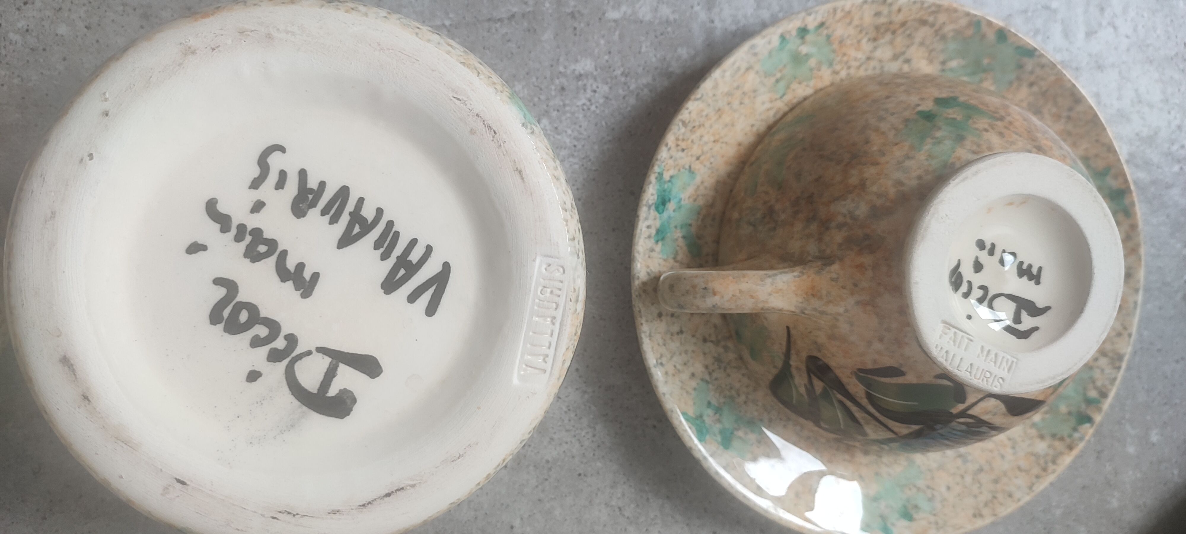 Large ceramic tea service signed Vallauris, vintage 1960.