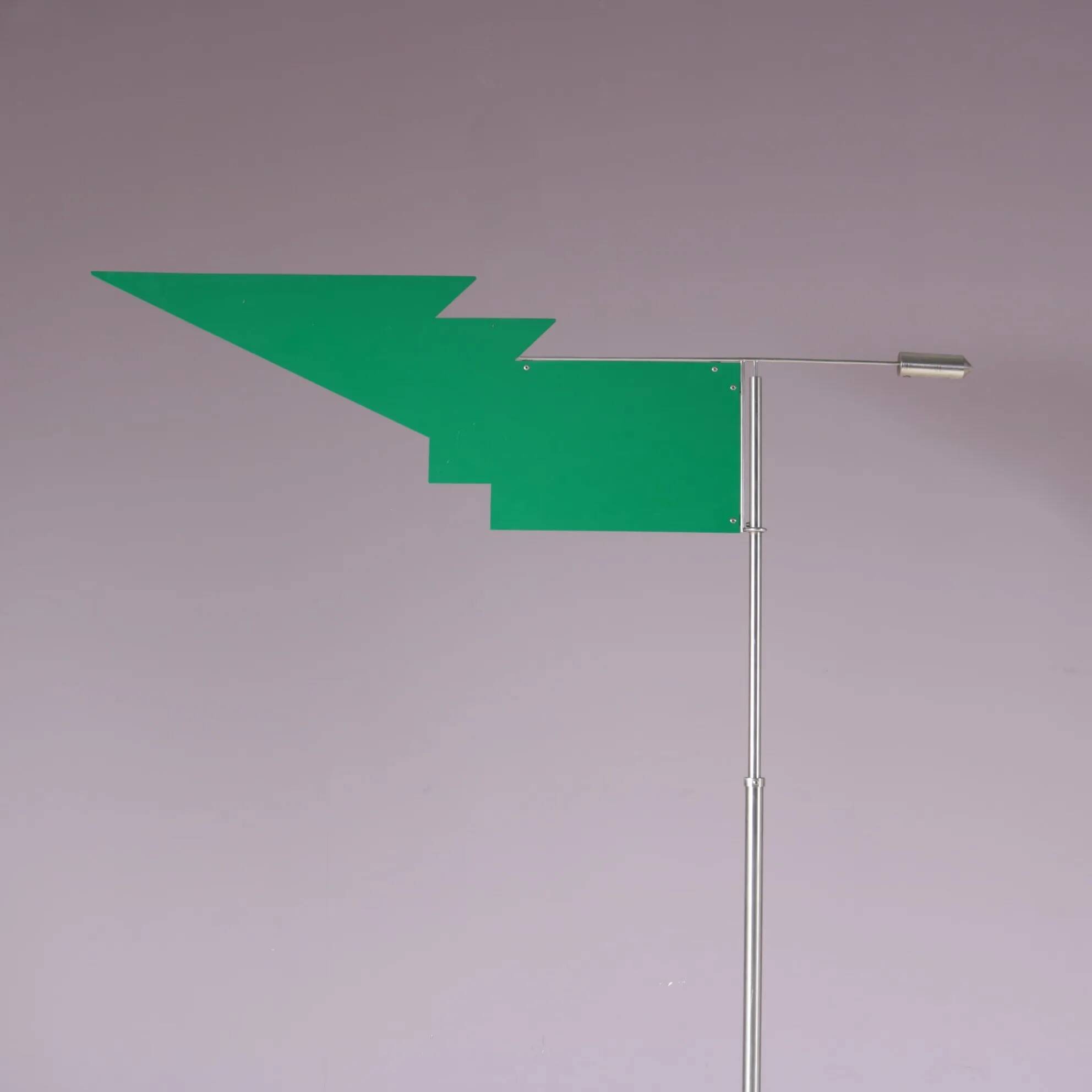 2000s wind sculpture/weathervane by Afra Scarpa and Tobia Scarpa, telescopic pole and stainless steel counterweight, green metal windvane for Dimensione Disegno