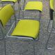 Set of 6 designer chairs with wooden seats and backs, chrome legs.