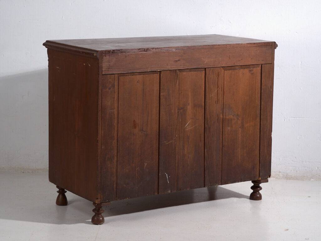 Antique solid pine chest of drawers – European rustic furniture with ceramic handles – circa 1900