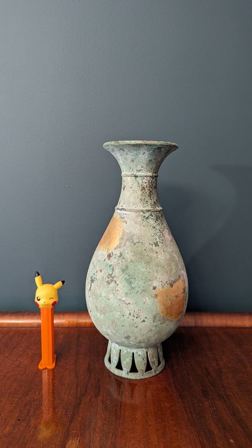Japanese green and gold copper vase