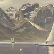 Oil Painting Canvas Landscape Mountain Lake Switzerland Signed Veillon