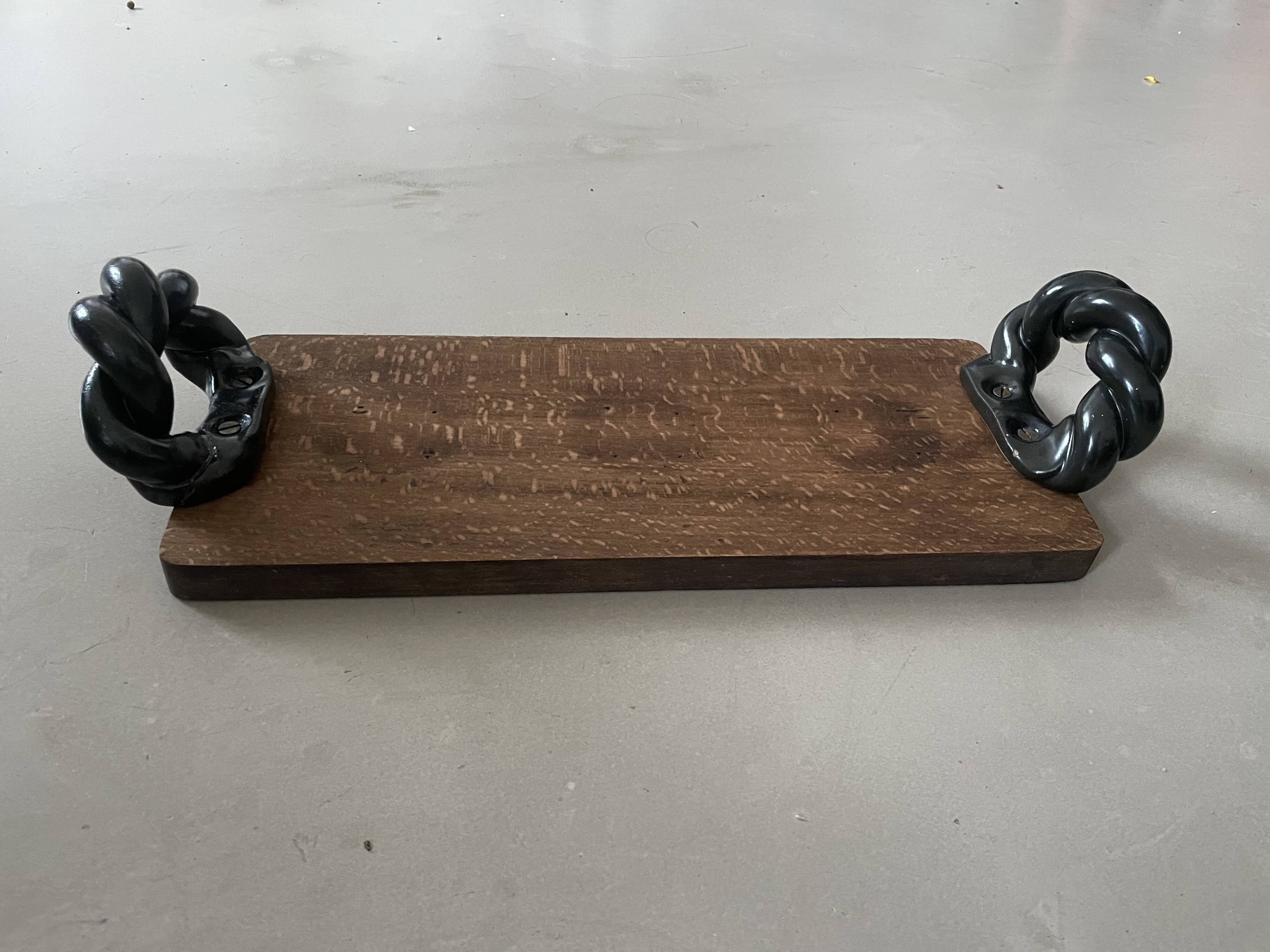 Vintage wooden and ceramic tray