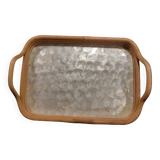 Vintage rattan and mother-of-pearl tray from the 60s