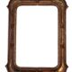 Italian sculpted mirror, patinated brown and gold wood, architectural frame from the 1960s.