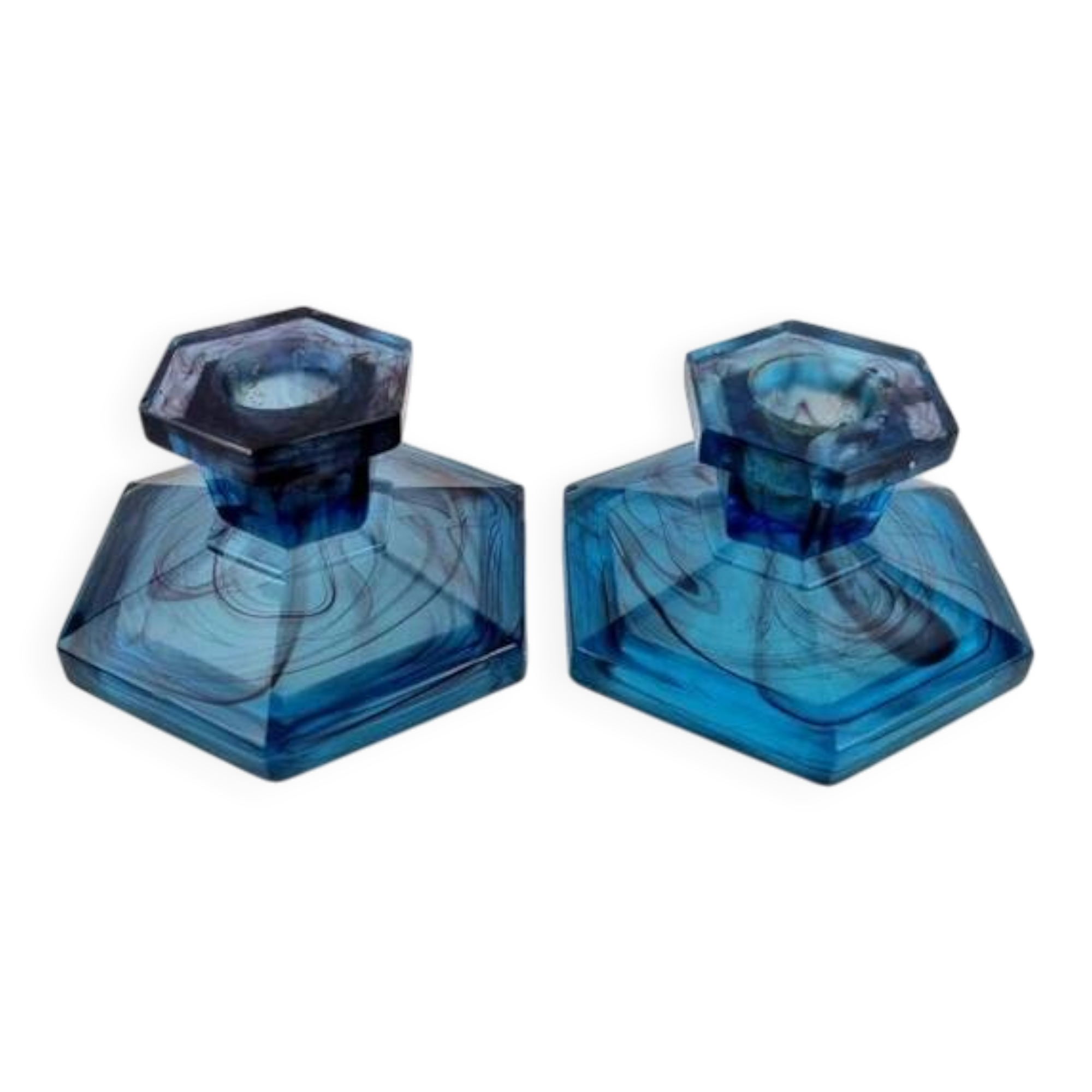 Davidson blue glass candlestick