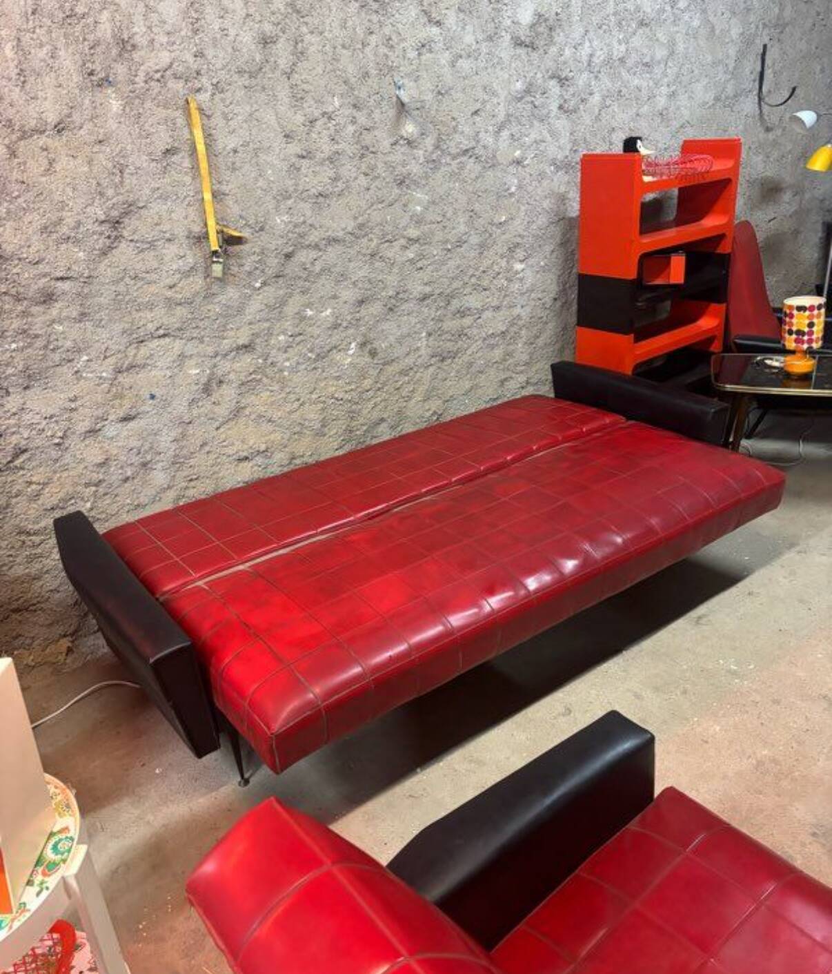 Vintage sofa and 2 armchairs with compass feet