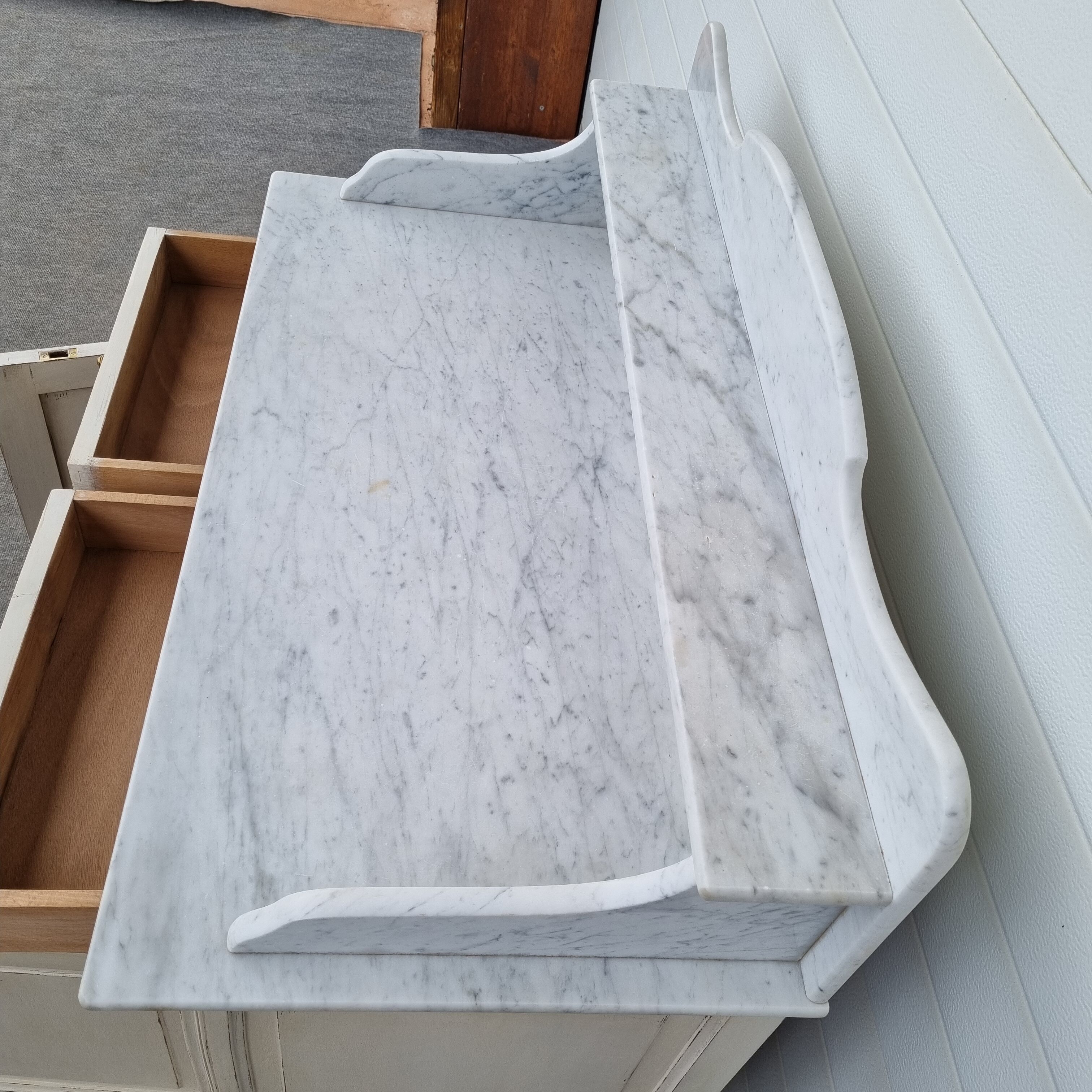 Patinated bathroom cabinet with marble 1940s