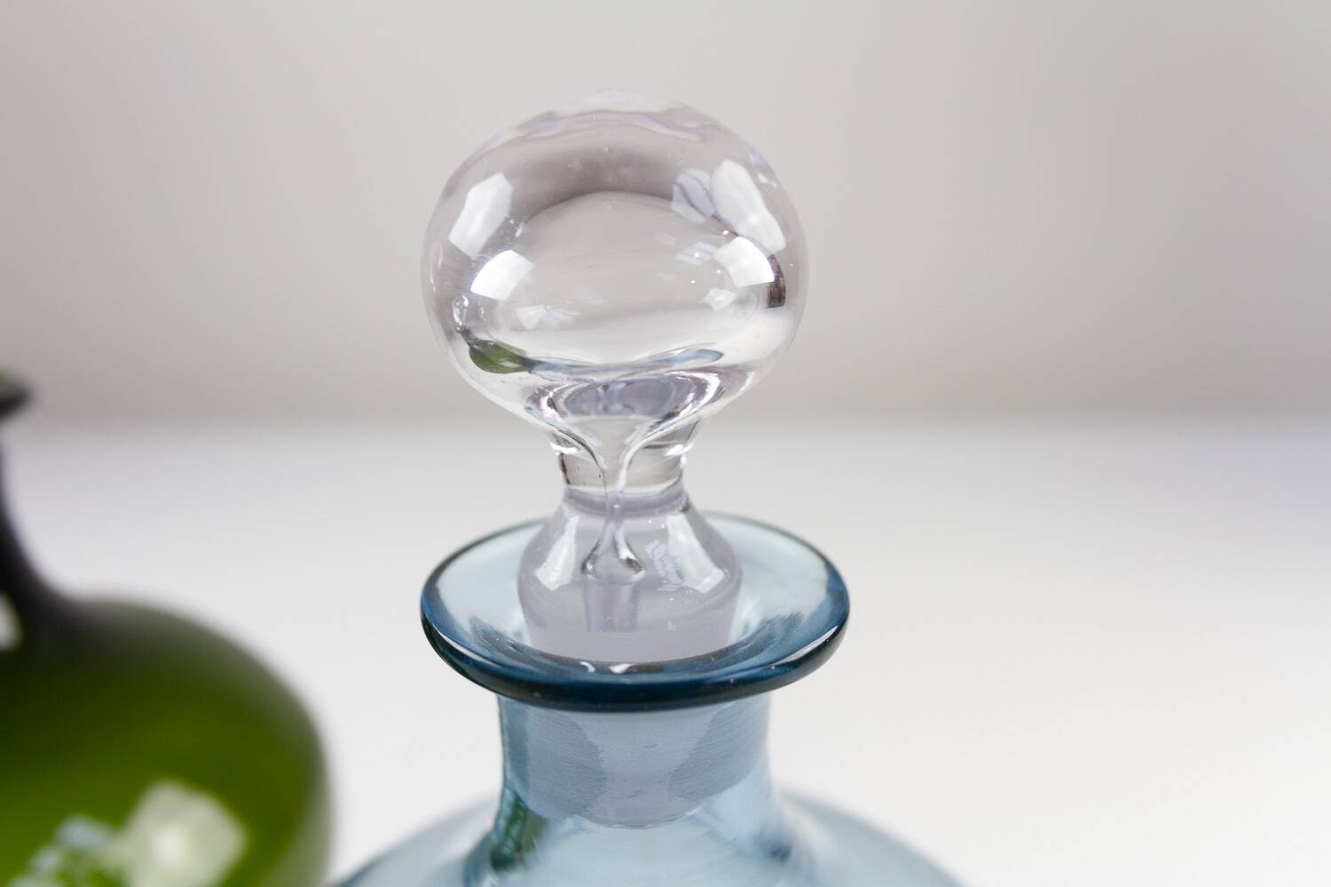 Danish Art Deco Blue and Green Glass Decanters, 1930s, Set of 2