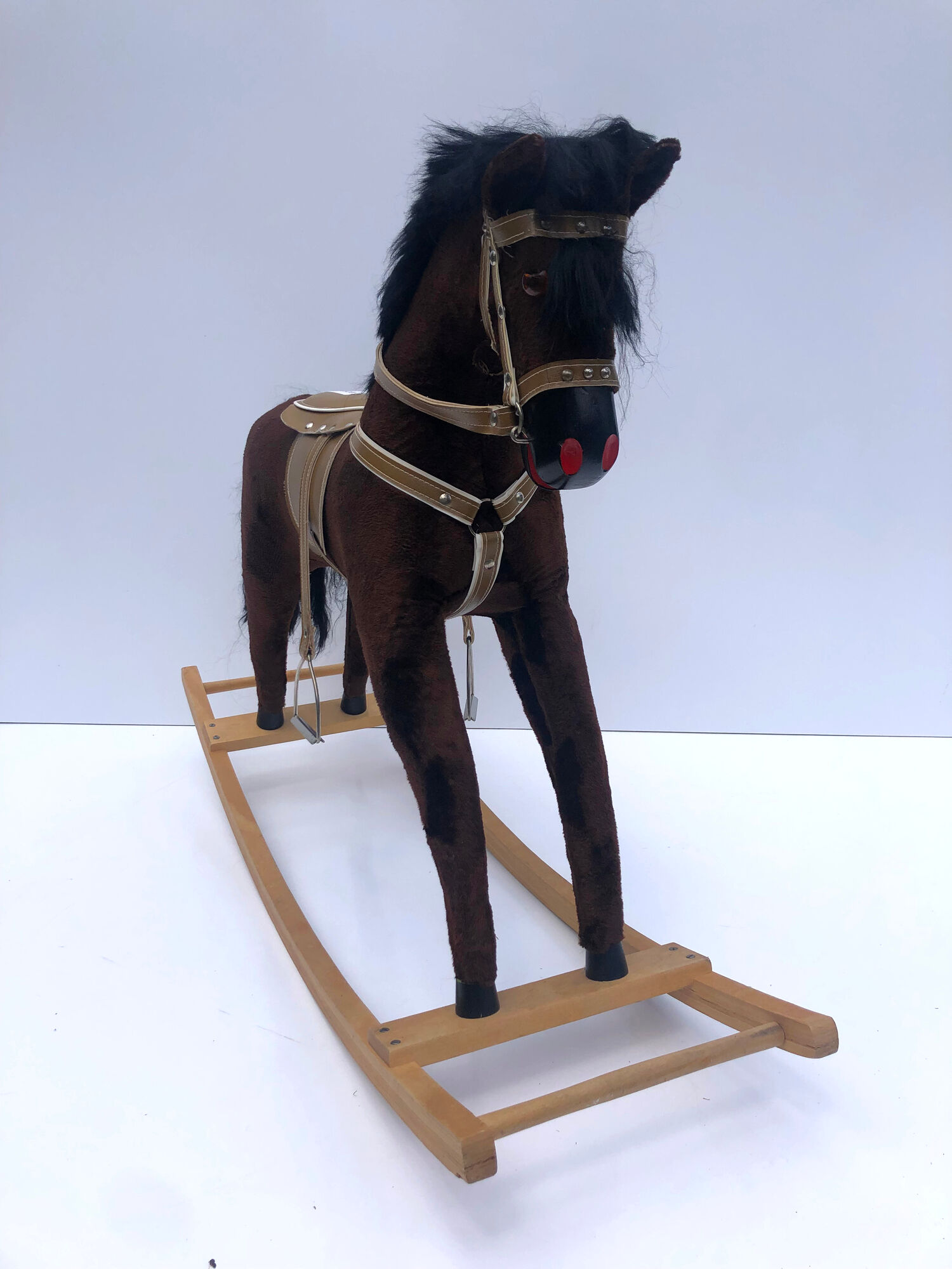Vintage Mid-Century Wooden Rocking Horse Circa 1960s, Stuffed With Straw