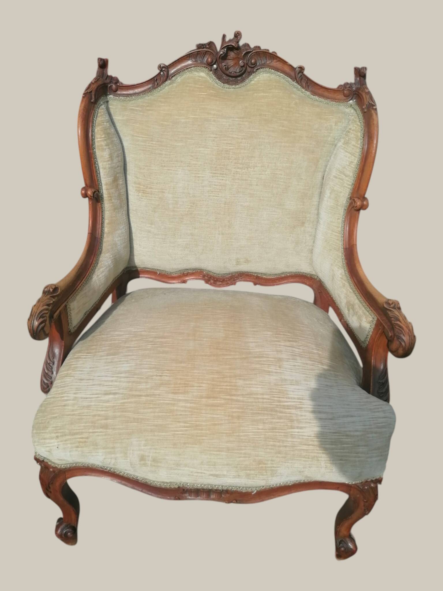 Salon Rocaille / Rococo - 2 fauteuils & 2 chaises - Noyer XIXe
