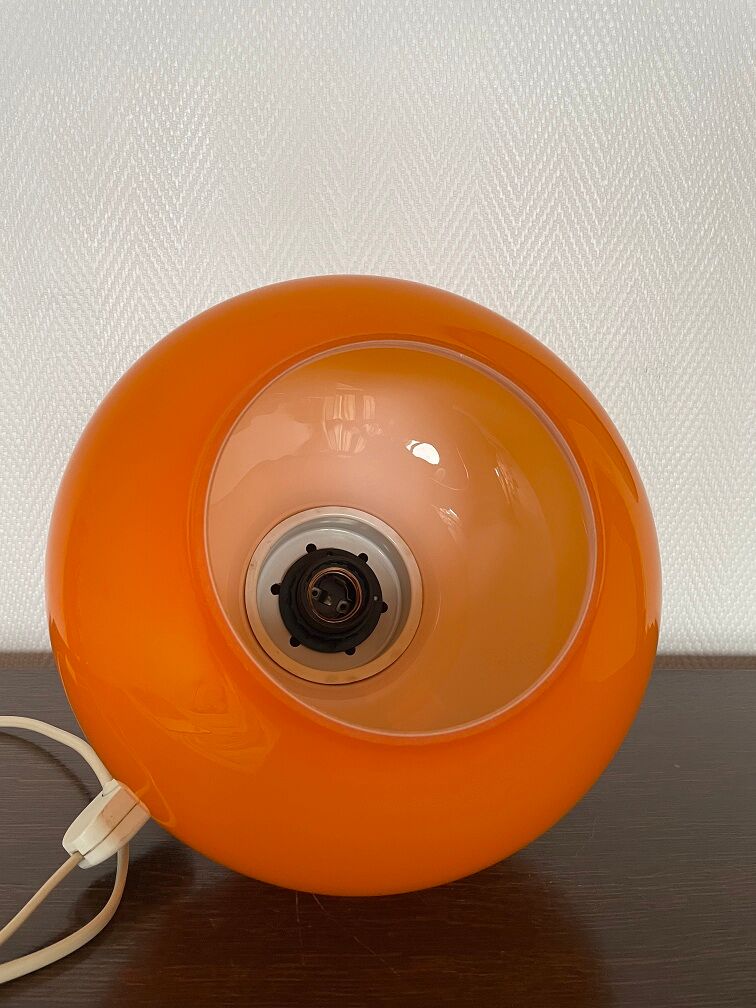 Camaieu table lamp - orange opaline and vintage fabric