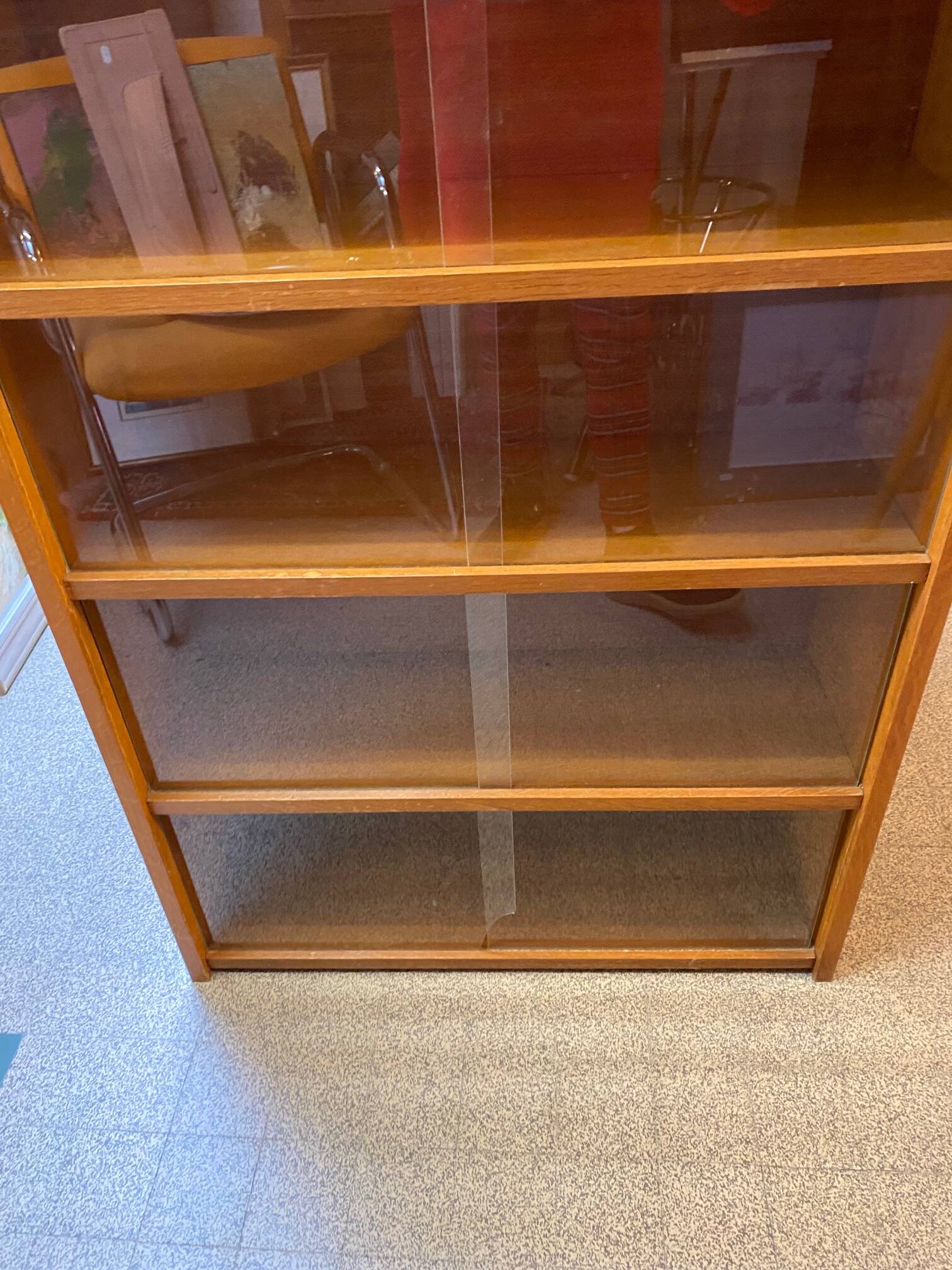 Bibus 1960s bookcase light oak with sliding glass