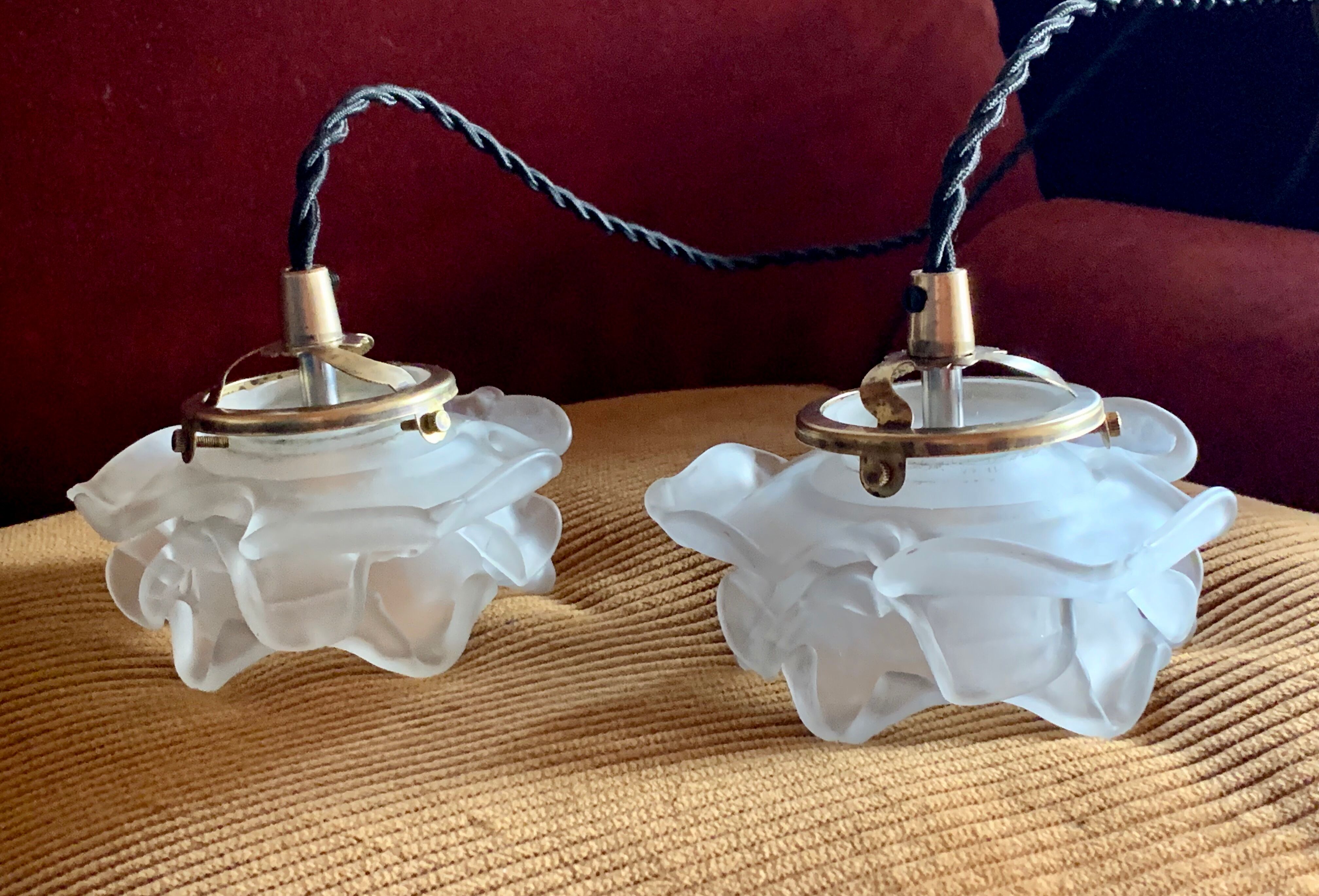 Pair of Art Deco glass rose petals