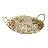 Vintage round flat rattan basket