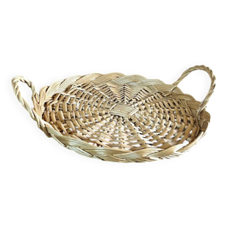 Vintage round flat rattan basket