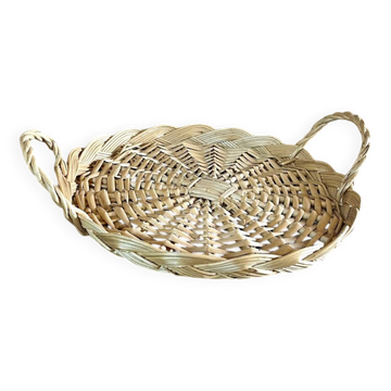 Vintage round flat rattan basket