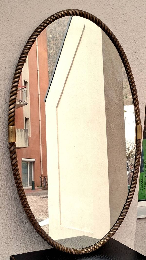Miroir ancien cadre torsadé en laiton année 60 70