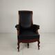 Fauteuil de bibliothèque ancien du XIXe siècle par Horrix – cuir noir