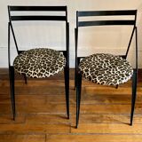 Pair of folding chairs with leopard seats, 1980