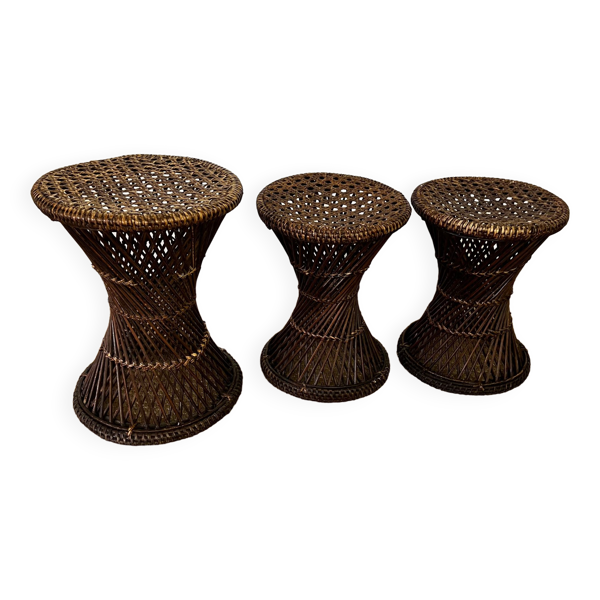 Tabourets ''tam tam'' en rotin/ osier