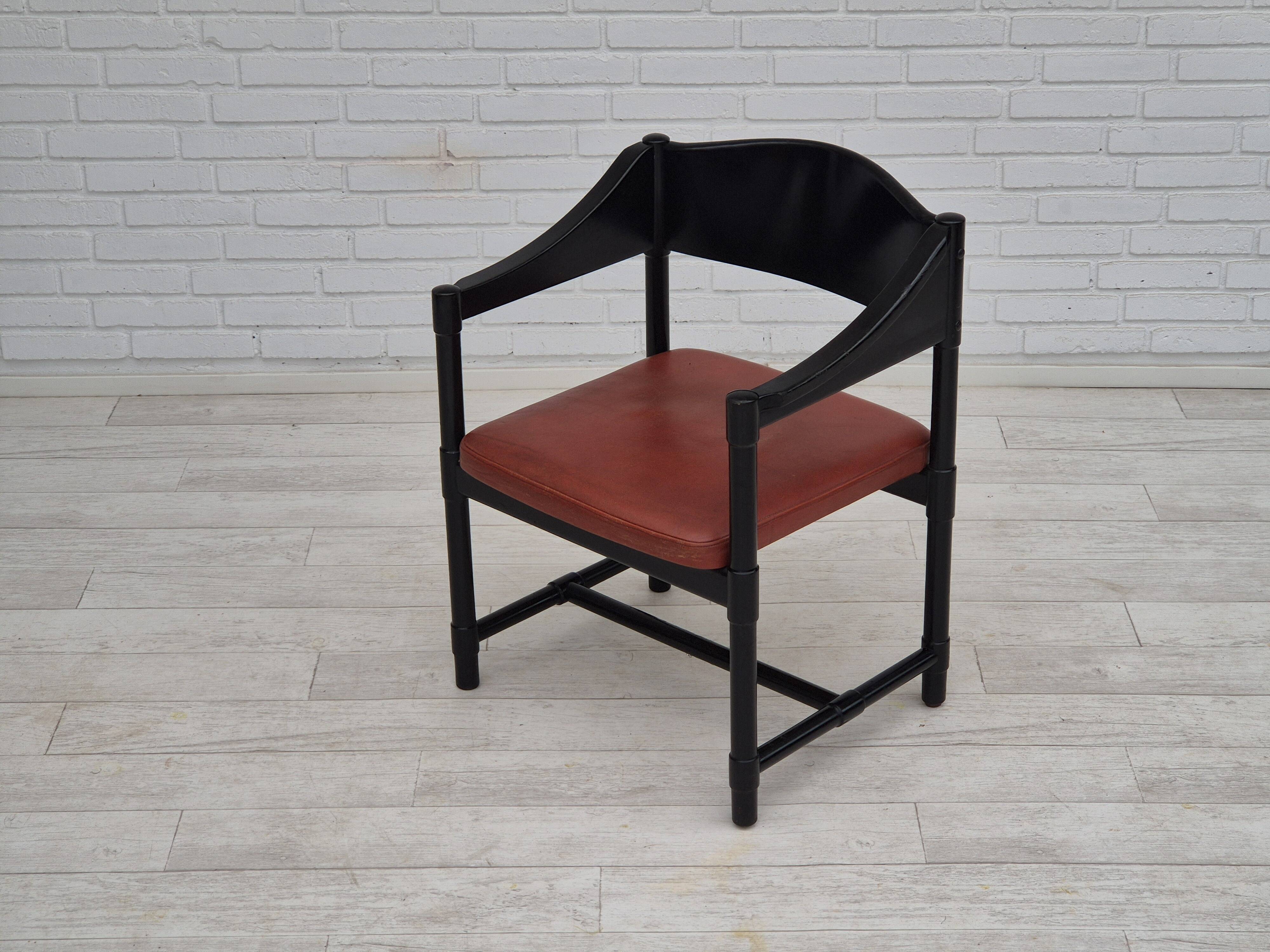 1970s, set of 2 Finnish armchairs by Lepokalusto, original condition, birch wood, leather.