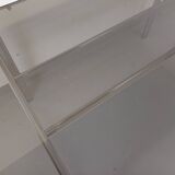 Vintage oval dining table in smoked glass and chrome metal, Space Age style.