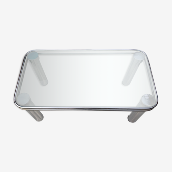 Table basse vintage en chrome et verre transparent, année 70