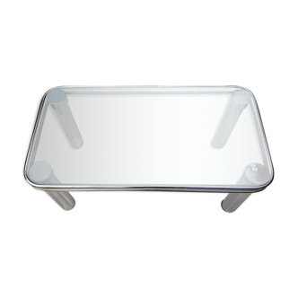Vintage chrome and transparent glass coffee table, 70s