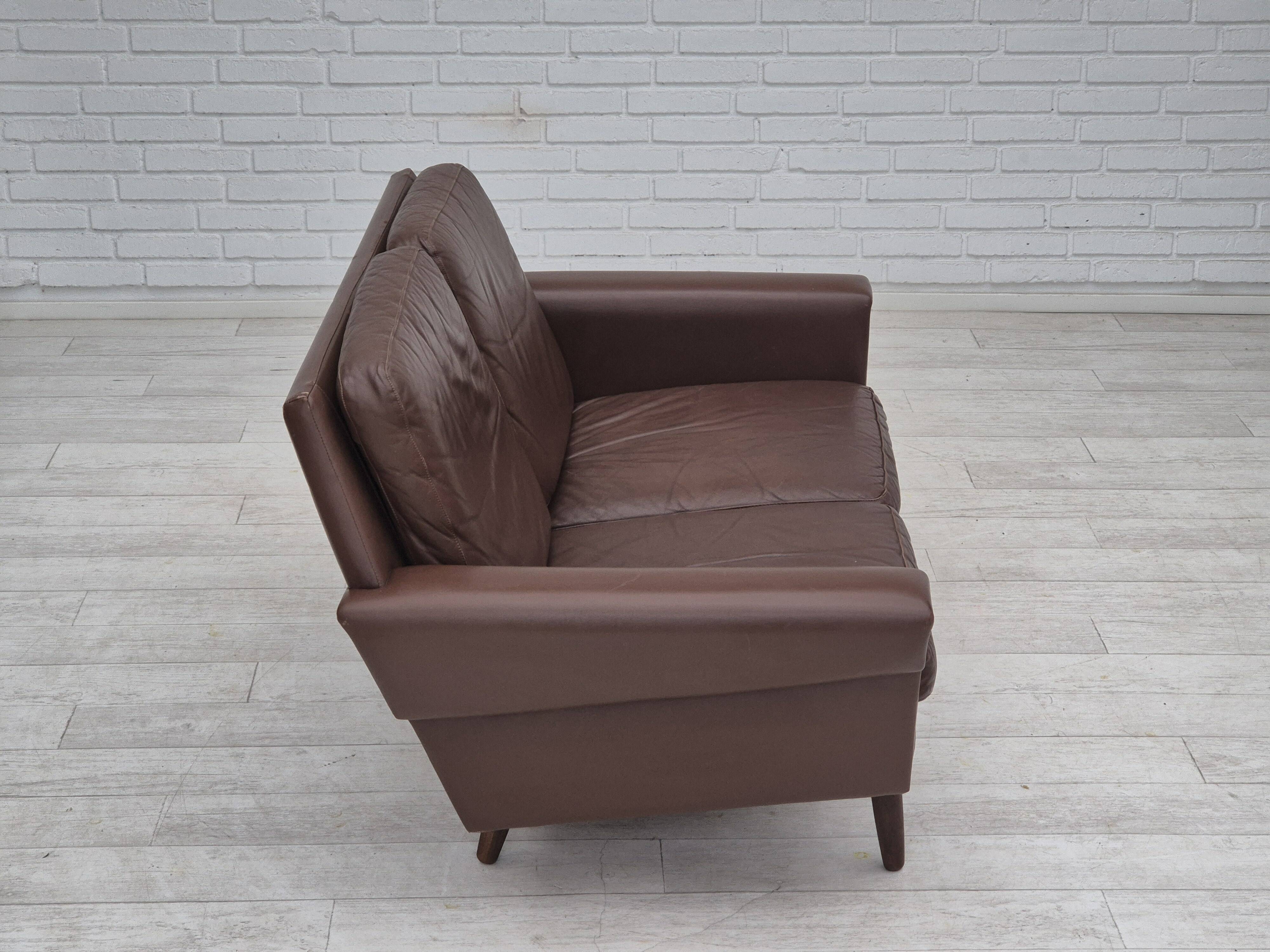 1970s, Danish 2-seater sofa, original brown leather.
