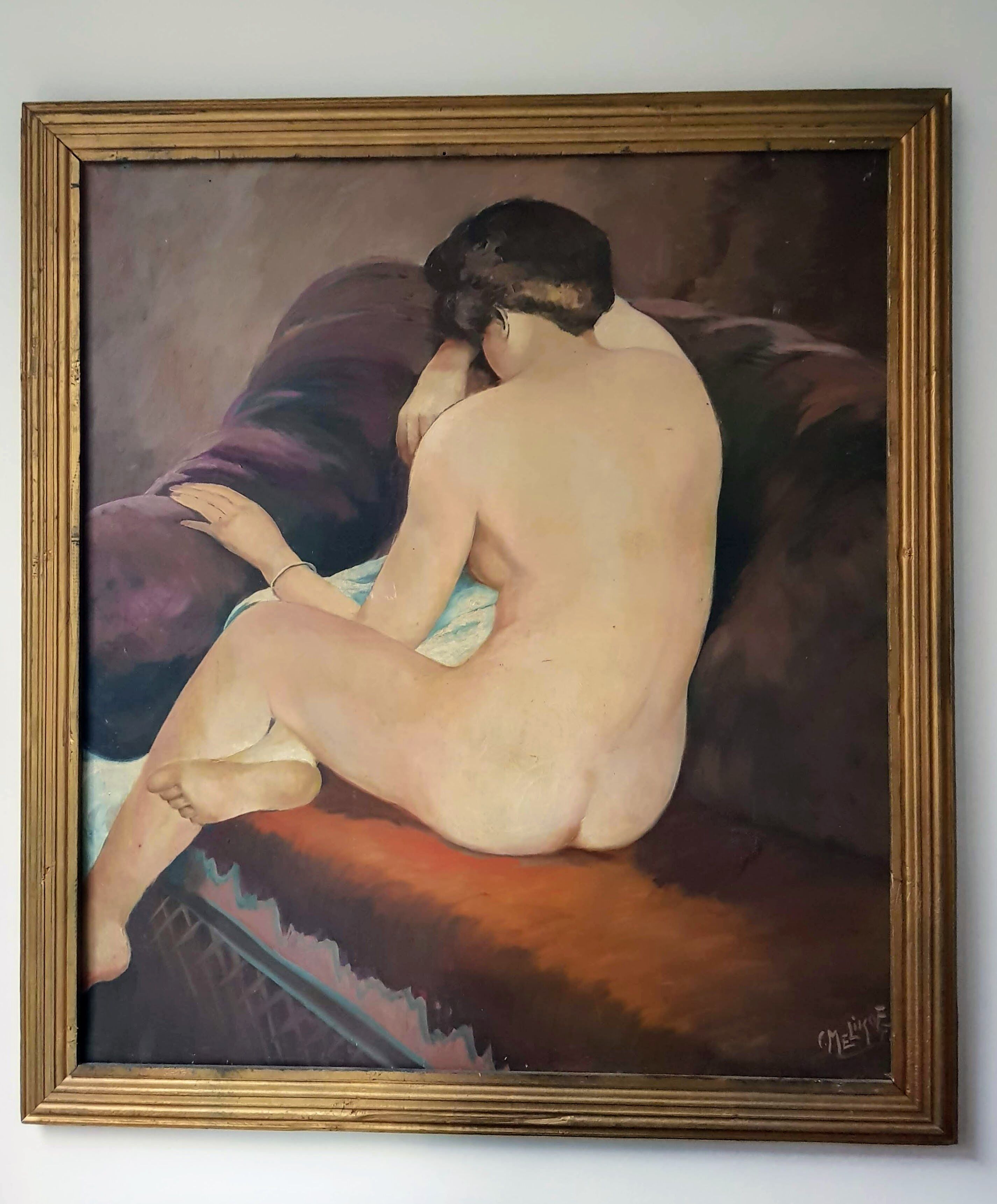 Large Nude Oil Painting on Canvas by Charles Melikoff - XX Century Art - Belgium