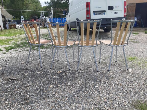 Lot de 4 chaises de bistrot fer et bois
